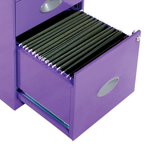 OSP Home Furnishings 3 Drawer Locking Metal File Cabinet with Top Shelf, Purple