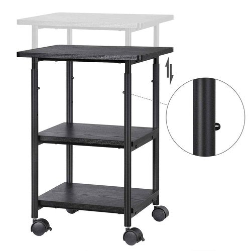 VASAGLE Heavy-Duty Printer Stand with Locking Wheels, 3-Tier Industrial Mobile Cart with Storage Shelf, Printer Table for Home, Office, 26.2-30.1" Adjustable Height, Ebony Black UOPS03B