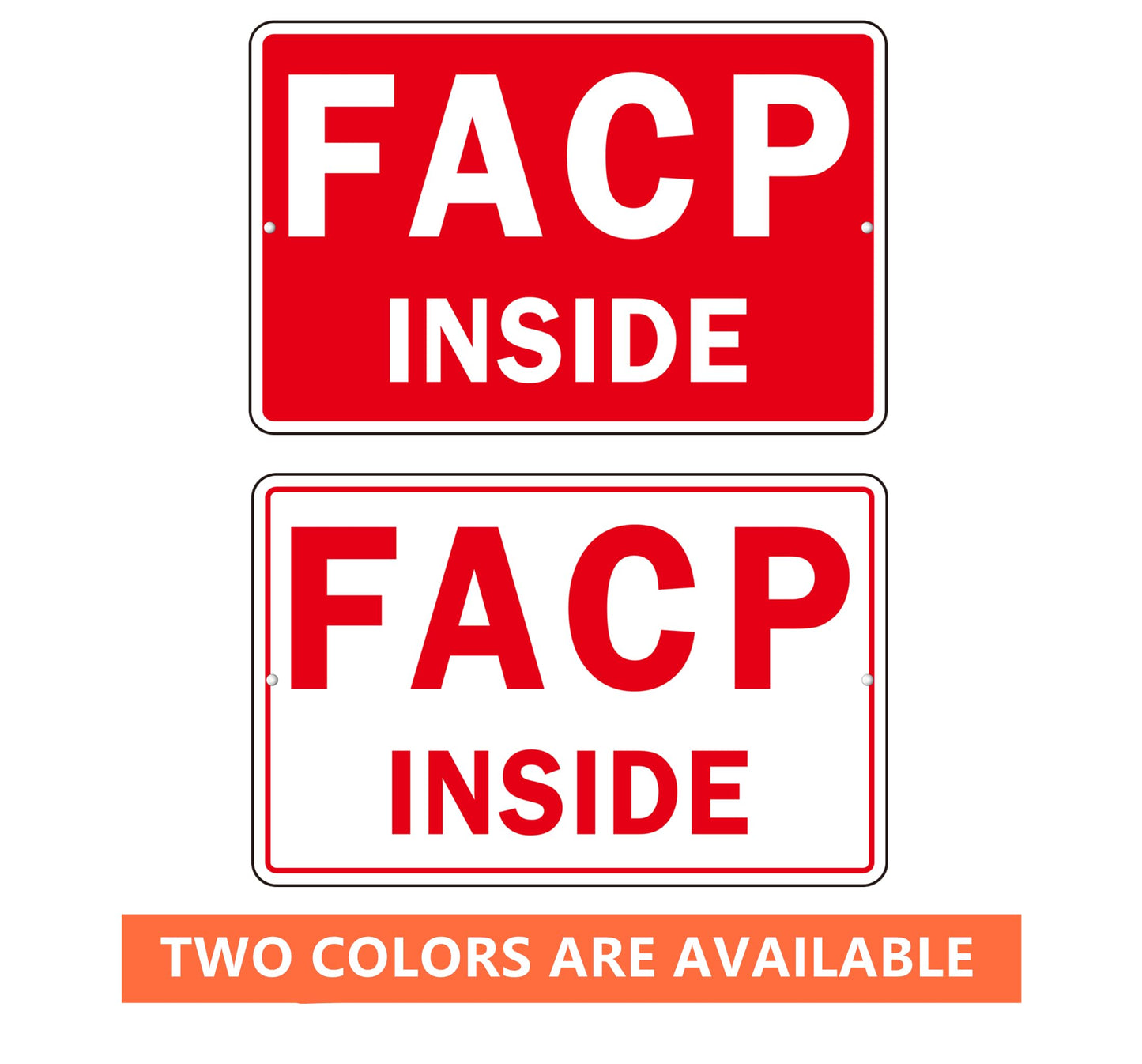 FACP Sign, (2 Pack) Self Adhesive FACP Inside Signs, Rust Free and Reflective Aluminum Metal Sign Sticker for Door (9 x 6 inches, White/Red)