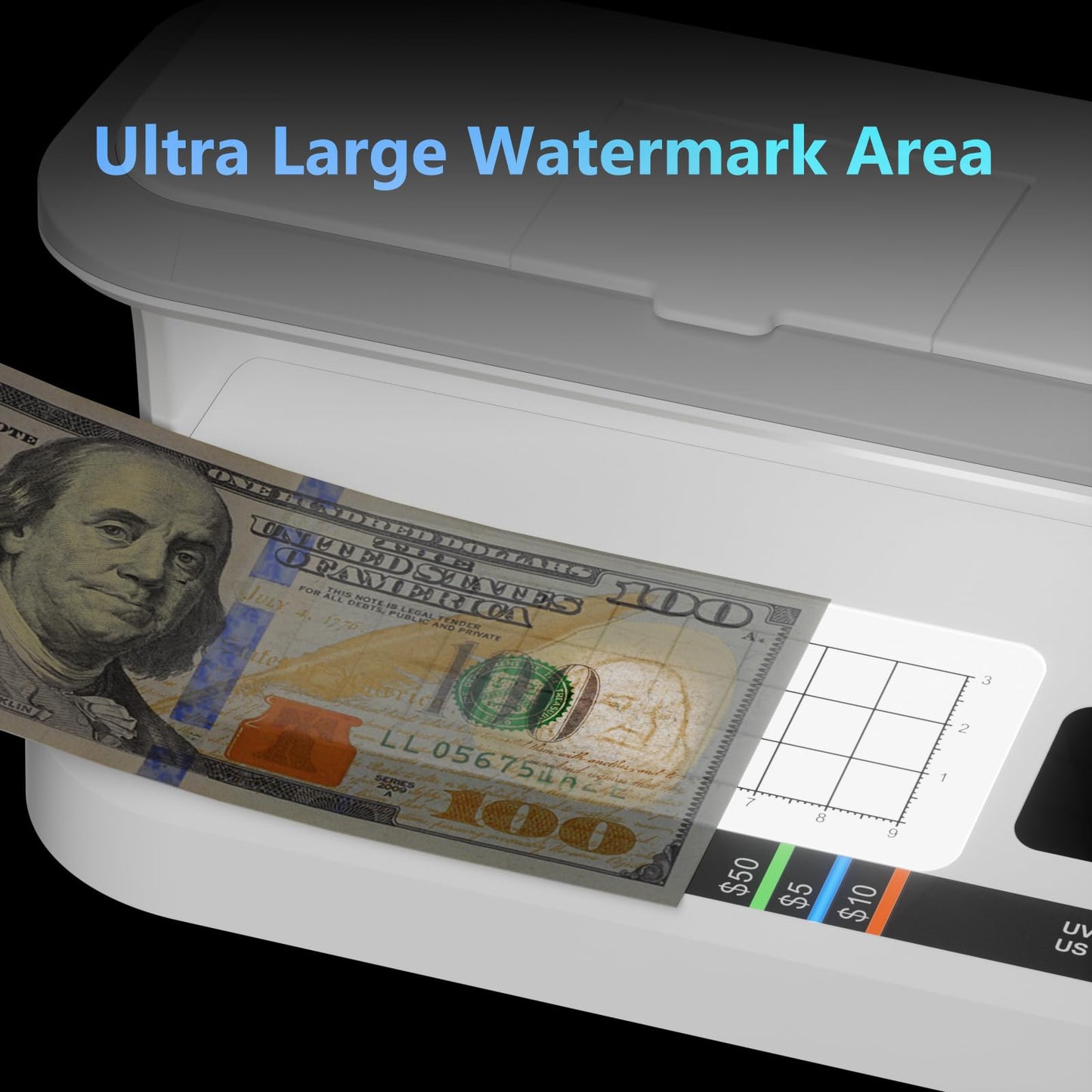 AROHANI Portable Counterfeit Bill Detector with 8X Magnifying, 2 LED UV Light, Large Watermark Area for Money, IDs and Credit Cards