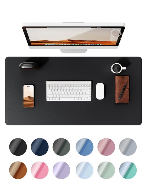 YSAGi Leather Desk Pad Protector, Office Desk Mat, Large Mouse Pad, Non-Slip PU Leather Desk Blotter, Laptop Desk Pad, Waterproof Desk Writing Pad for Office and Home (Black, 23.6" x 13.8")