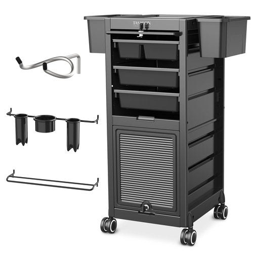 TASALON Professional Rolling Salon Cart, 6-Drawer Storage Trolley with Tool Holders, 33-Inch Height,Barber Shop Hairdressing Beauty Versatile Equipment Black