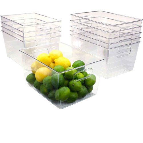 EXCELLO GLOBAL PRODUCTS 11.6" x 8.2" x 6.10" Rigid Plastic Clear Storage Bins for organizing and storing household goods, food, or Office supplies (Pack of 10)