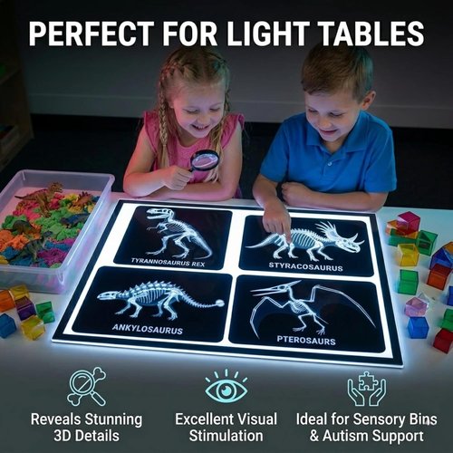 Skiennix 16 Pcs Dinosaur X-Ray Set - Engaging Light Table Toys & Science Kit for Kids