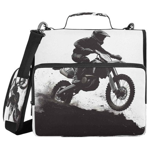 KEEPREAL Motocross Rider Zipper Binder for School with Shoulder Strap & Extra Pockets - 1.5 Inch 3-Ring Binder Holds 500+ Sheets, Textbooks, Laptop