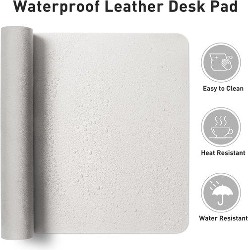 Aothia Leather Desk Pad Protector - Non-Slip PU Leather Blotter | Waterproof Office Mat (48"x17", Off-White)