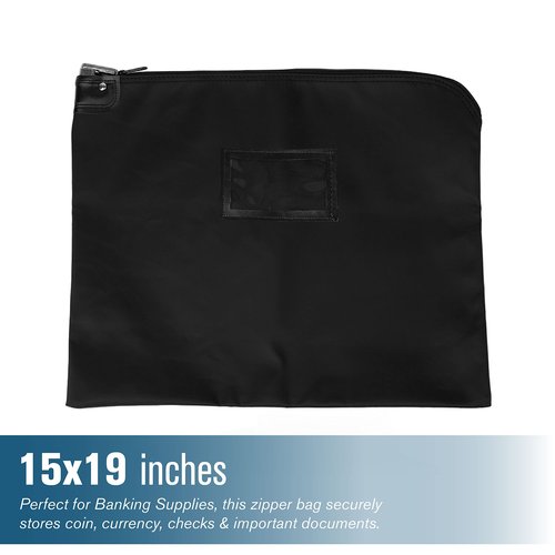 BankSupplies HIPAA Locking Courier Bags | Black | 19W x 15H | Durable Laminated Nylon Fabric | Metal Pop Up Lock | for Money, Coins, Currency, Checks & Documents