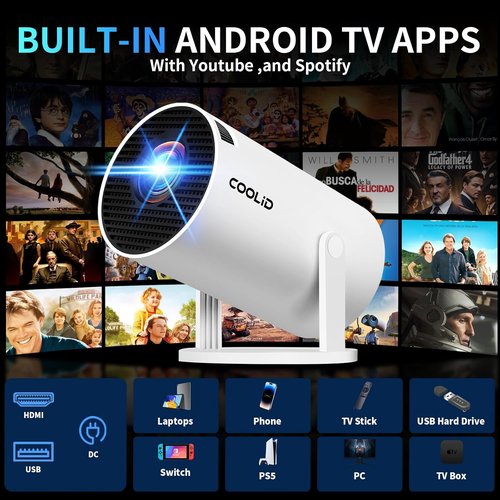 Mini Projector by [Brand Name] - 4K 1080P Portable Projector with WiFi 6 & Bluetooth 5.4 - White