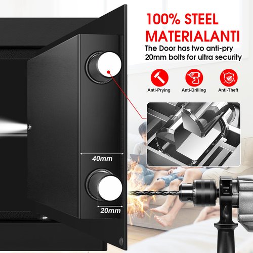 1.6 Cub Fire Proof Safe for Home Documents, Anti-Theft Digital Security Box with Electronic Keypad Lock and Spare Key, Small Safes for Home Use Fire and Water proof for Money Jewelry Valuables