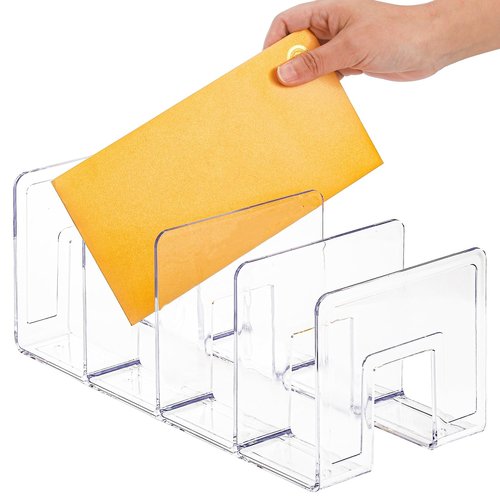 Lawei 4 Pack Acrylic File Sorter, 4-Section Clear Desktop File Folder Holder Organizer, Thick Office Storage Stand Rack for Book, Envelopes, Mail, Document, Notebook, Binder, Purse, Clutch Divider
