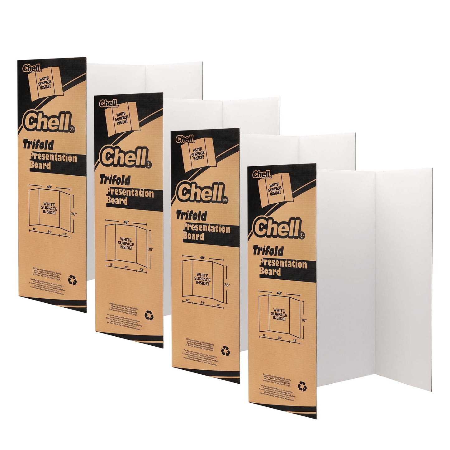 Chell 36" x 48" Large Trifold Poster Board, 4 Pack, White Corrugated Project Boards for Science Fair, School Projects, Event Displays and Business Presentations