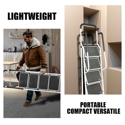 Big Red 4 Step Ladder, 400 Ergonomic Folding Stool with Anti-Slip Pedal, Step Stool with Padded Handle for Kitchen, Household, Offices, ATRJZ9034XR, Torin