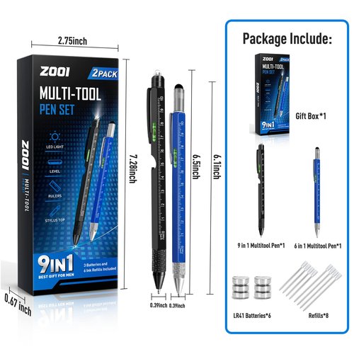 ZOOI Gifts for Men, 9-1 Multitool Pen, Gift for Men who Have Everything, Mens Dad Gifts for Dad Him,Grandpa, Husband, Cool Gadgets Tools, Mens Stocking Stuffers
