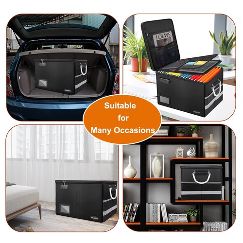 BALAPERI Fireproof Document Box with Lock, Portable File Box with Handle, Locking File Organizer Storage Box for Legal/Letter Size Hanging Folders, Collapsible,16.1" x 12.9" x 11"