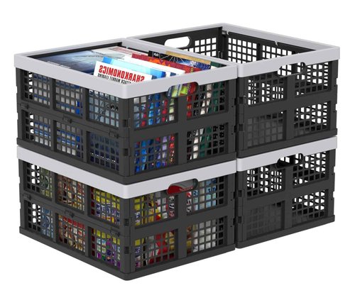 Ysmiltion 34 L Plastic Collapsible Storage Crate, Folding Plastic Crates, 4 Packs
