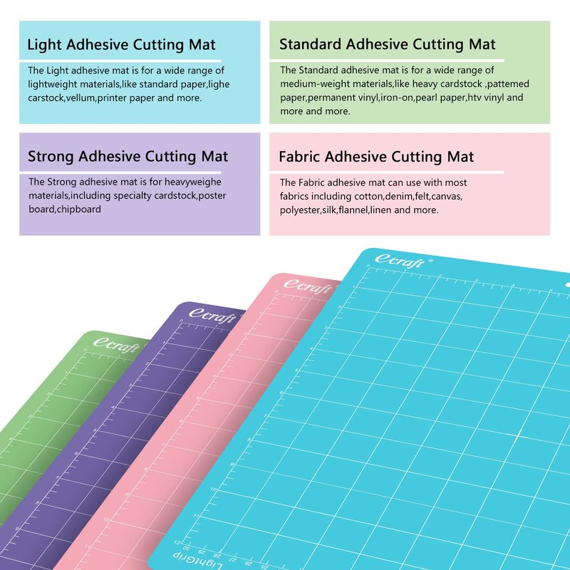 Ecraft 12x12 Cutting Mat 6-Pack (Standard, Light, Strong, Fabric Adhesive) Compatible with Cricut Maker 3/4/Maker, Explore 3/4/Air 2/One, Multi Adhesive Sticky Craft Mats Accessories