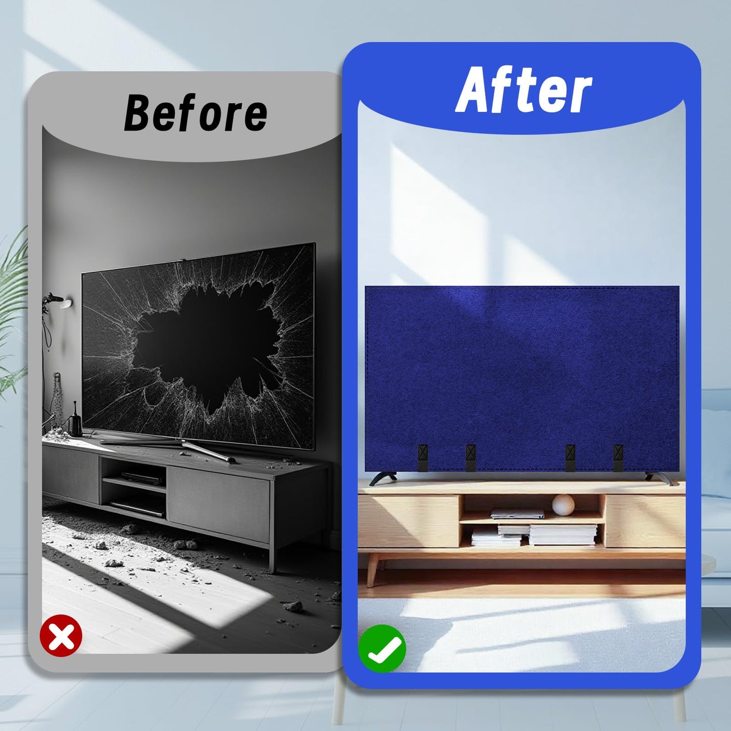 TV Cover for Moving, Fits to 50"- 55" Flat Screen TV Moving Cover, Dustproof Blue Felt TV Screen Covers, Anti-Scratch TV Bags for Moving with Bottom Strap for House Moving, Home Renovation