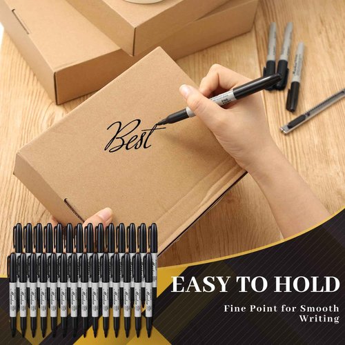 Thenshop 600 Pack Black Permanent Markers Bulk Fine Tip Permanent Marker Set Quick Drying Fine Point Pens for Classroom, Office, Home, Work on Wood, Metal, Stone, Glass, Christmas Office Gifts
