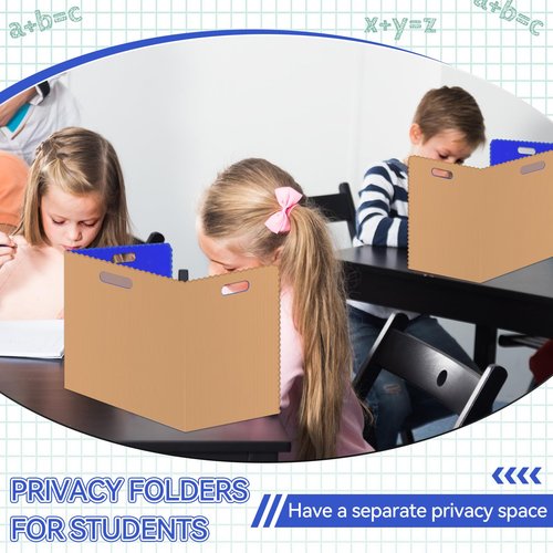 12 Pcs Privacy Folders for Students Blue Desk Dividers Classroom Test Dividers Privacy Boards for Student Desks Privacy Panel Partitions Trifold Desk Dividers for School