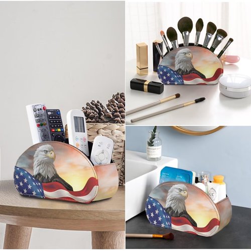 ZCFYGDX Remote Control Holder with 5 Compartments, USA Flag Print Office Desk Organizers - Couch/TV Stand/Bedside Table Accessory - Desktop Storage Caddy,for Remote,Controllers,Glasses