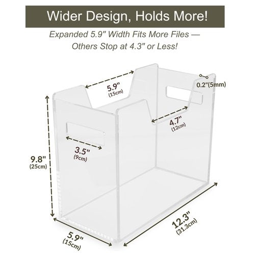 Meicloud Acrylic File Holder - Clear Hanging File Organizer Box, Modern Acrylic File Folder Organizer, Lucite Hanging File Crate Bin with handles, Transparent Desktop File Folder Box for Letter Size