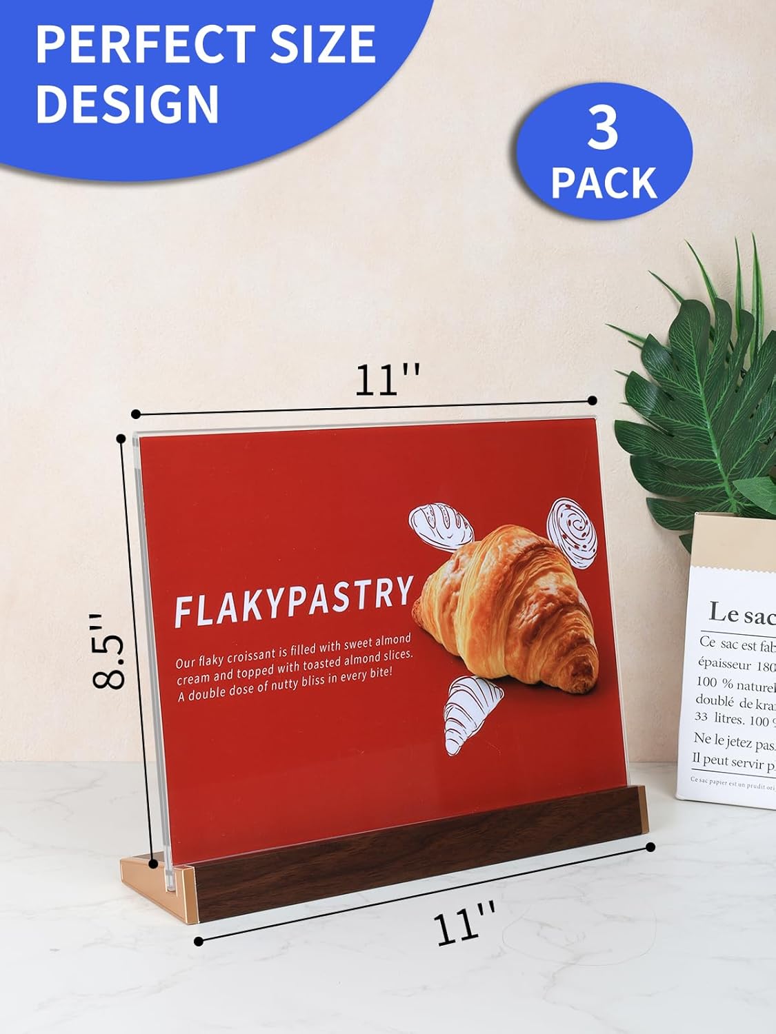 Acrylic Sign Holder - 8.5 x 11 Horizontal Display Frame for Restaurants & Offices | 3 Pack