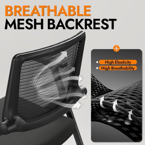 FYLICA Foldable Office Chair Set of 2 with PU Wheels Ergonomic Mesh Bouncing Back, Stackable Conference Room Chair, Office Guest & Reception & Meeting Chair (Black)