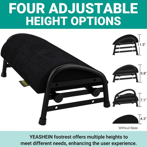 YEASHEIN Padded Foot Stool for Under Desk, 3 Adjustable Heights Foot Rest for Office Chair, Under Desk Footrest for Gamer Desk Accessories, Leg Rest for Car/Home Essential Accessories - Black