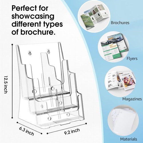 MaxGear Acrylic Brochure Holder - 3 Tier & 4 Tier Display Stand for 8.5x11 inch Flyers | Clear Literature Organizer