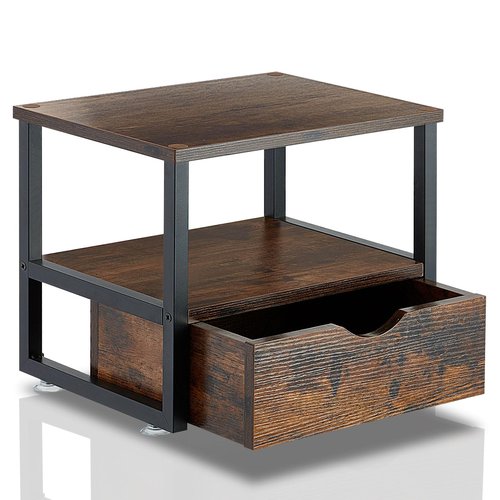 jarrvz 2 Tier Desktop Printer Stand,Printer Stand with Drawers,Printer Shelf for Top of Desk ，Multi-Purpose Desk Organizer for Home Office, Fit Fax Machine, Scanner,Rustic Brown