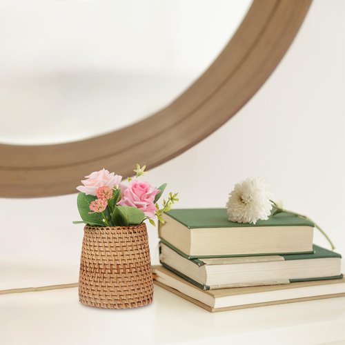 Cabilock Vietnamese Woven Rattan Pen Holder - Multi-Functional Desk Organizer & Decorative Flower Vase for Home Decor Cone-Shaped Storage Basket