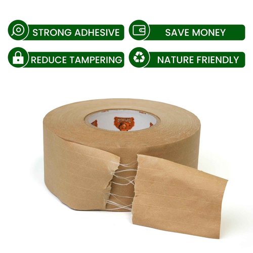 TAPEBEAR Water Activated Tape, Fiber Reinforced Gummed Tape 2inch x 165ft, Eco-Friendly Kraft Paper Tape Biodegradable Brown Packing Tape for Security Sealing, 24Rolls