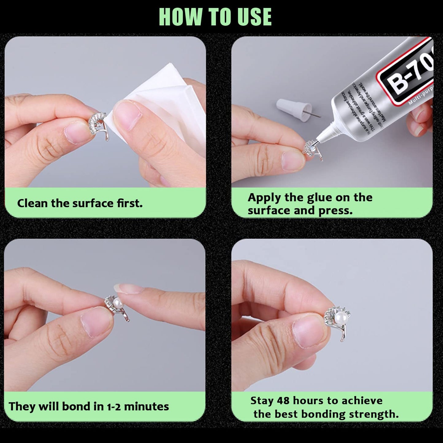 B7000 Rhinestone Glue - Multi-Function Clear Adhesive for Jewelry Repair & Crafts | 110ML (2 Pack)