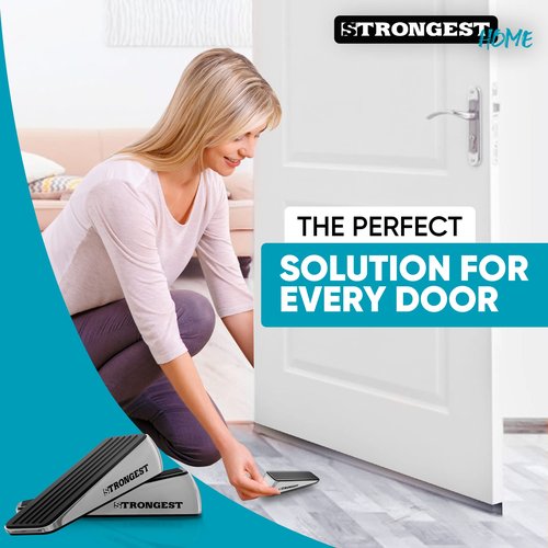 Strongest Home Door Stopper, Heavy Duty Door Stop Wedge Made of Premium Quality Zinc and Rubber Suits Any Door, Any Floor, Set of 2 Plus Self-Adhesive Wall Protectors