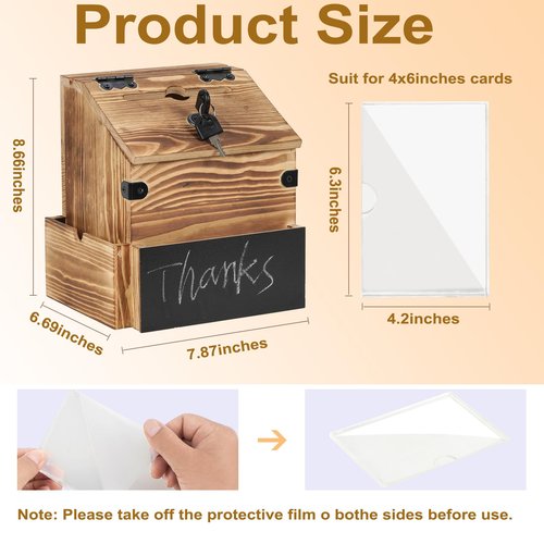 handrong Suggestion Box,Wooden Donation Boxes with Slot and Lock,Wood Raffle Box,Ballot Prayer Tip Money Drop Boxes with Sign Holder for Fundraising Prayer Ballot Comment