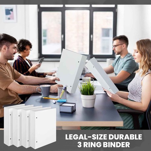 Henoyso 4 Pcs Legal Size Binder 3 Ring 2" Durable White Binders for 8.5" x 14" Paper Hold up to 375 Sheets for Documents Artwork Blueprints, Office, Home, Work Places