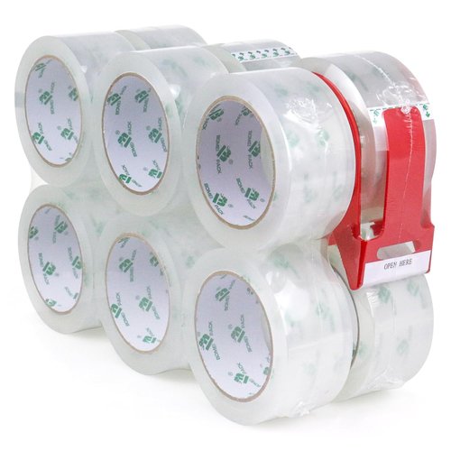 BOMEI PACK Heavy Duty Clear Packing Tape - 12 Rolls with Free Dispenser | 2.4 Mil, 1.88 Inch x 60 Yard