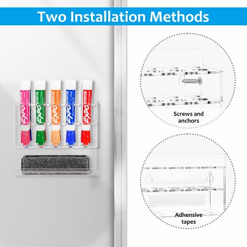 VieFantaisie Dry Erase Marker Holder, Wall Mounted Acrylic Marker Holder with 10 Slots, Sticky Pen Storage for Classroom Organization, Whiteboard, Office, Clear