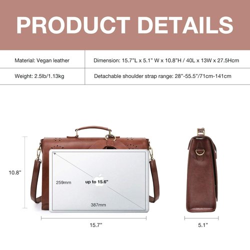ECOSUSI Women's Briefcase Vegan Leather 15.6 inch Laptop Bag for Work Computer Shoulder Satchel Bag with Detachable Bow, Coffee