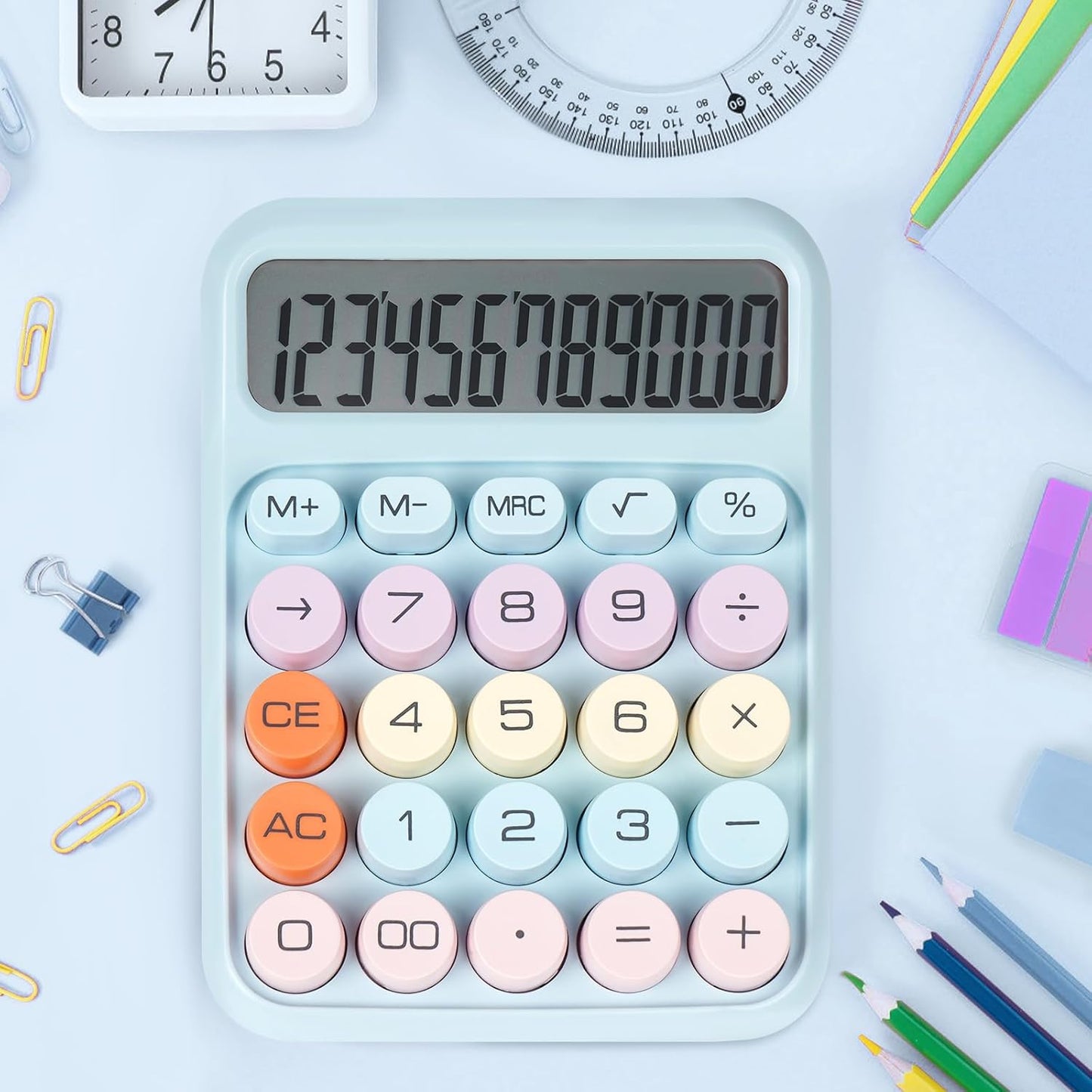 Skiennix Mechanical Switch Calculator - Large 12-Digit LCD Display | Cute Pink Design for Office & Students