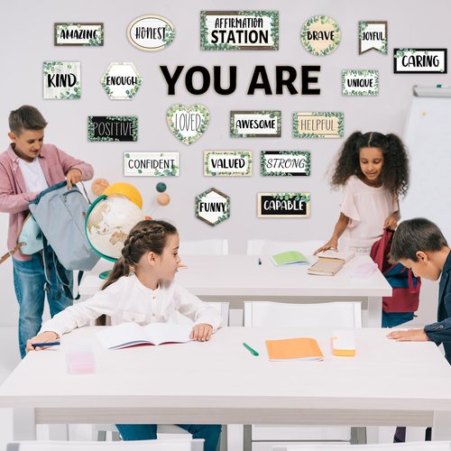 Eucalyptus Affirmation Station Bulletin Board Classroom Decorations Set Boho Greenery Growth Mindset Inspirational Bulletin Board Poster Positive Affirmations Accents Cutout for Teachers Wall Mirror