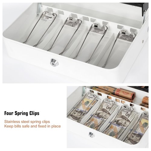 Sumerfnt Cash Box with Lock and Money Tray Money Box for Cash, Metal Lock Box for Money Cash Register - 11.8" x 9.4" x 3.54" White