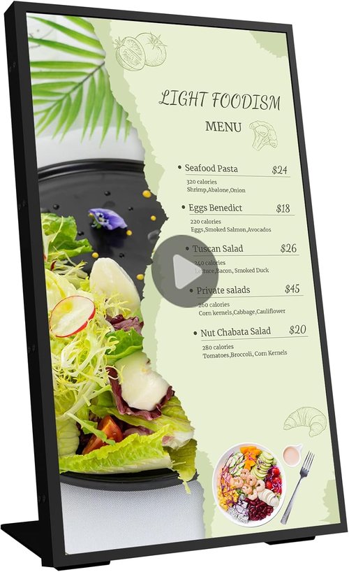 Digital Menu Board - 18.5 Inch Ultra-Bright 700 Nits Android Display | Free Web Editor for Restaurants & Stores