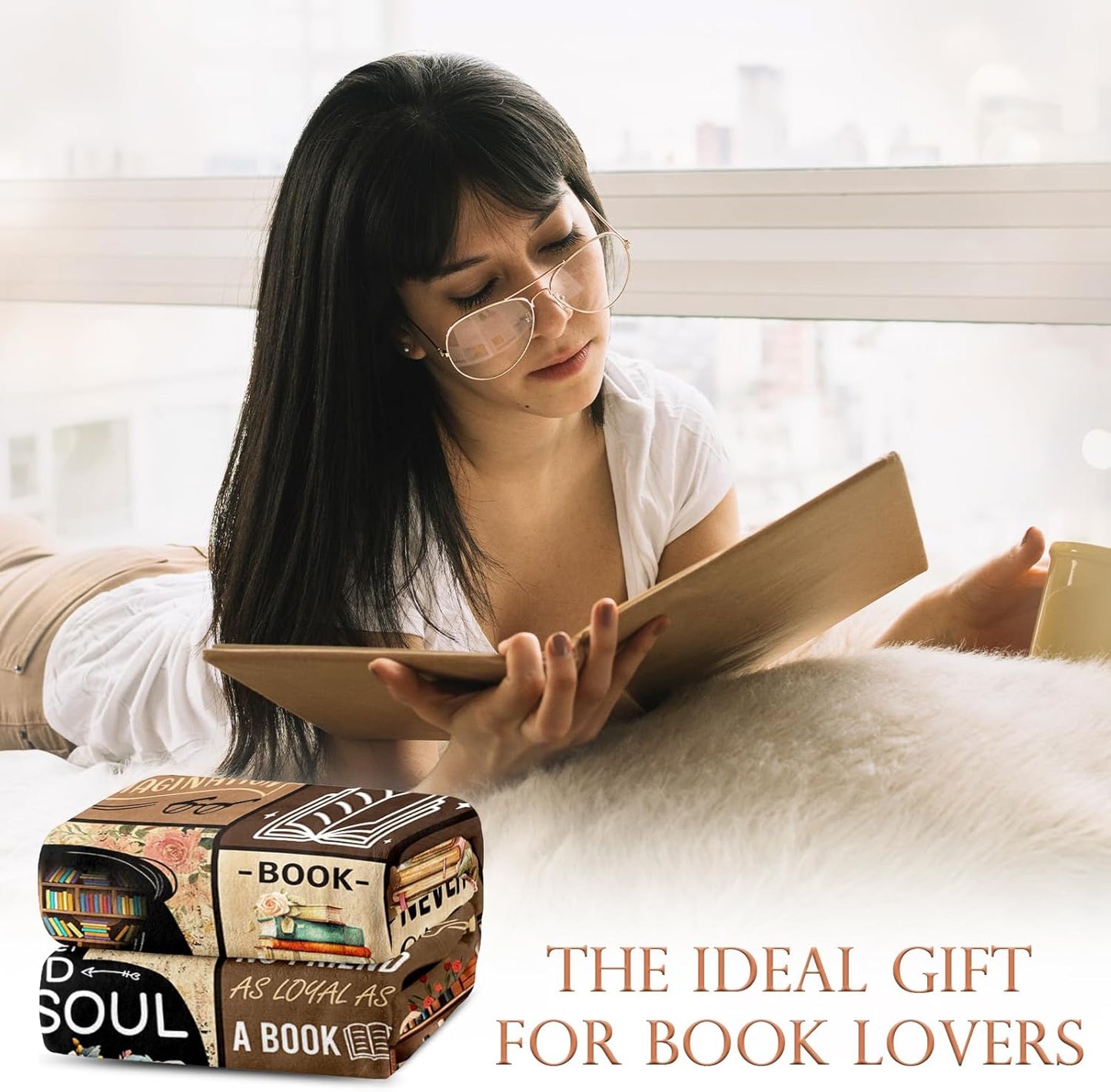 Skiennix Book Lovers Blanket | Cozy Gift for Women & Girls | 50" x 60" Reading Accessory