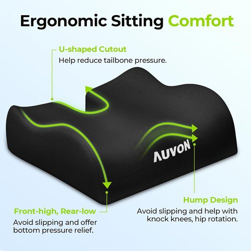 AUVON Ergonomic Anti-Slip Wheelchair Cushion - Front High Rear Low Design for Pain Relief & Comfort