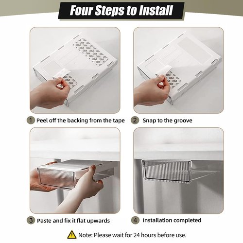 2Pcs Under Desk Storage Drawers, Large & Medium, Stick On, Hidden Under Table, Organizer for Home Office & School - Clear White