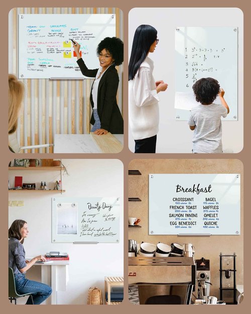 Mifuro Magnetic Glass Whiteboard，36"x24" Wall Mounted Frameless Dry Erase Board for Office, Home & School White