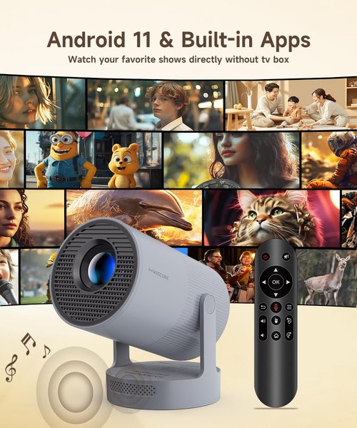 【Electric Focus】Magcubic Mini Projector 4K Support, Smart Projector with WiFi 6 and Bluetooth 5.4, 5W Soundbase Speaker, 180° Rotation, Portable Proyector for Home Theater HY300 Ultra (Grey)