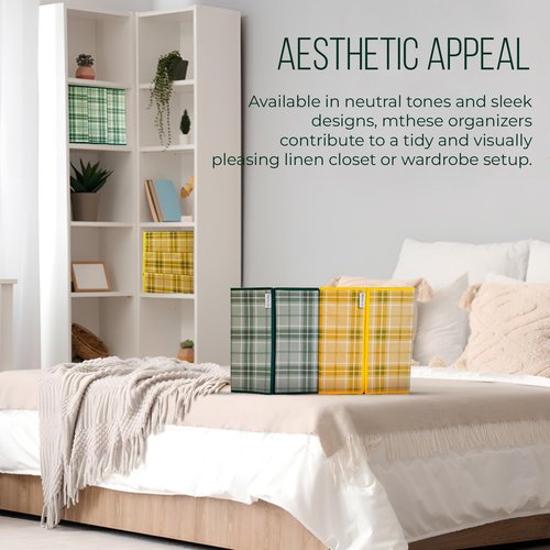 Mama Gs 4 Pack Bed Sheet Organizer and Storage with Zipper, Handle, Label & Window, Foldable Linen Closet Organizers and Storage for Sheet Set, Blanket, Duvet Covers – No Insect Entry Design (Green)