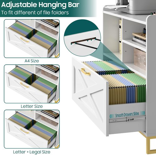 Lateral File Cabinet A Large Drawer File Cabinet with Charging Station for Home Office Furniture, Modern Farmhouse Wood File Storage Cabinet with Open Adjustable Shelves, White
